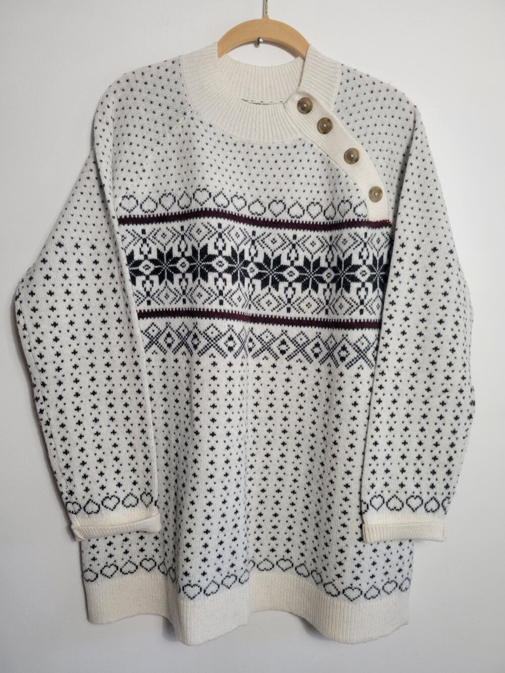 L.L. Bean Cardigan Birdseye Sweater Women's Size XL Wool Nylon Nordic Fair Isle